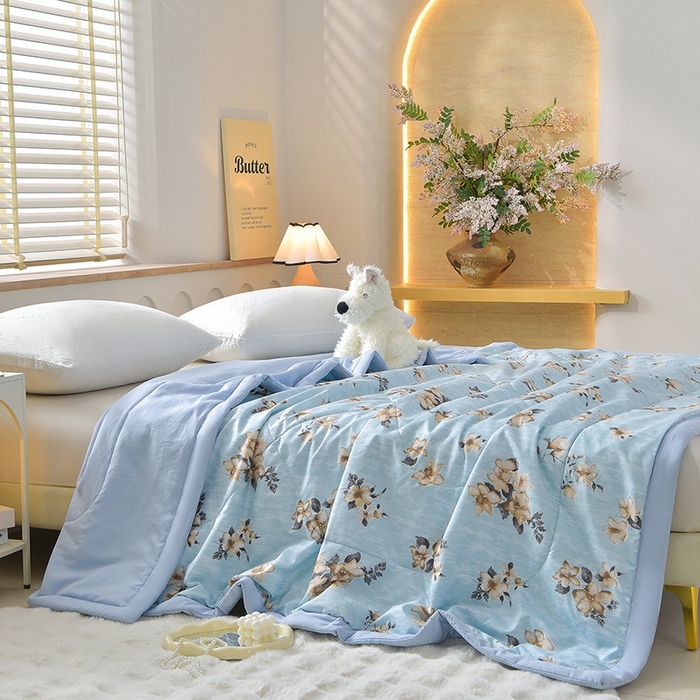 91家纺网 家纺一手货源 找家纺 预言家纺 2026新款云朵棉印花夏被空调被被子被芯夏凉被 花期-蓝