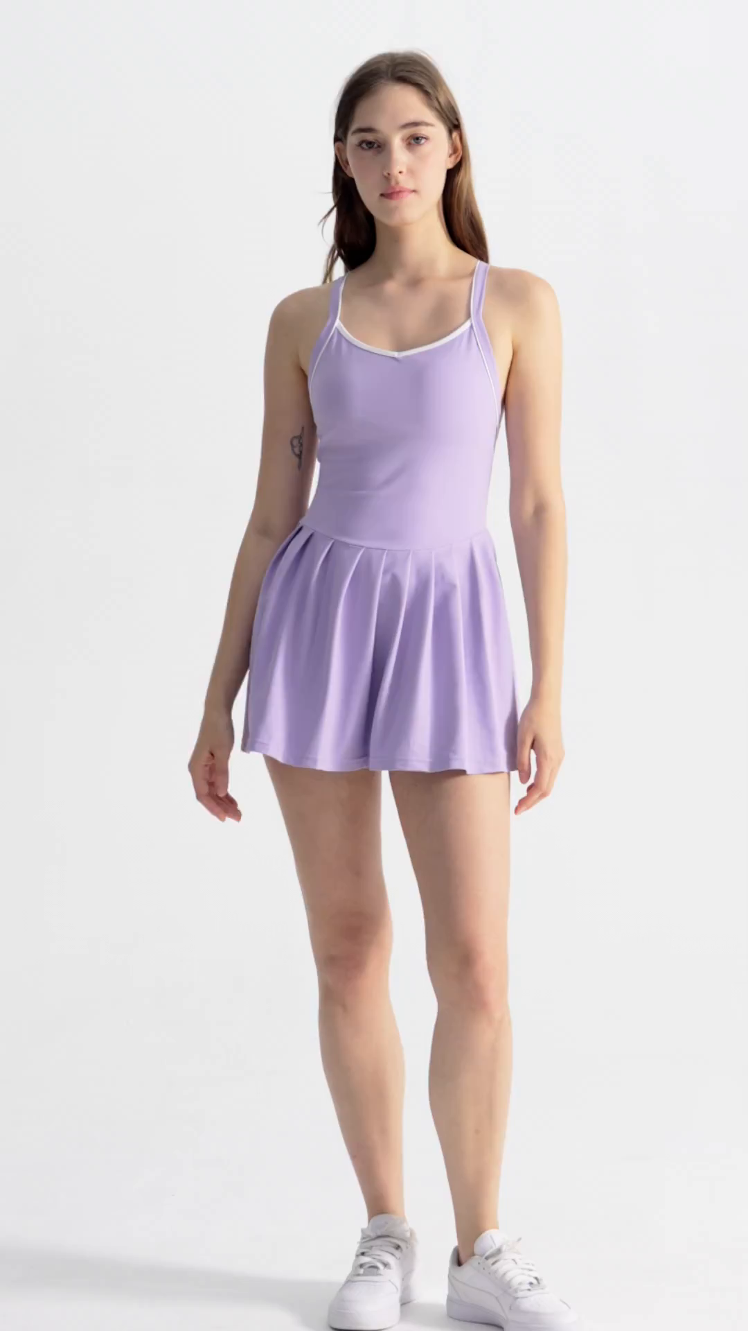 91家纺网 家纺一手货源 找家纺 （总）沐珩家纺 2026新款跨境短裙带胸垫连衣裙百褶裙打底裤透气速干运动跑步防走光网球裙