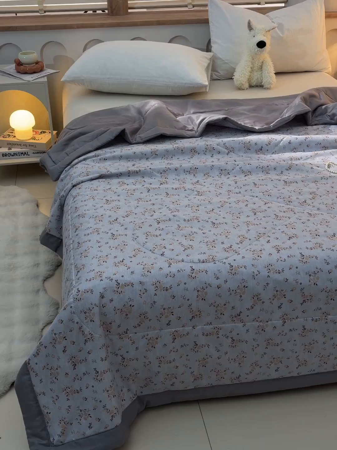 91家纺网 家纺一手货源 找家纺 预言家纺 2026新款云朵棉印花夏被空调被被子被芯夏凉被 蜜语-灰