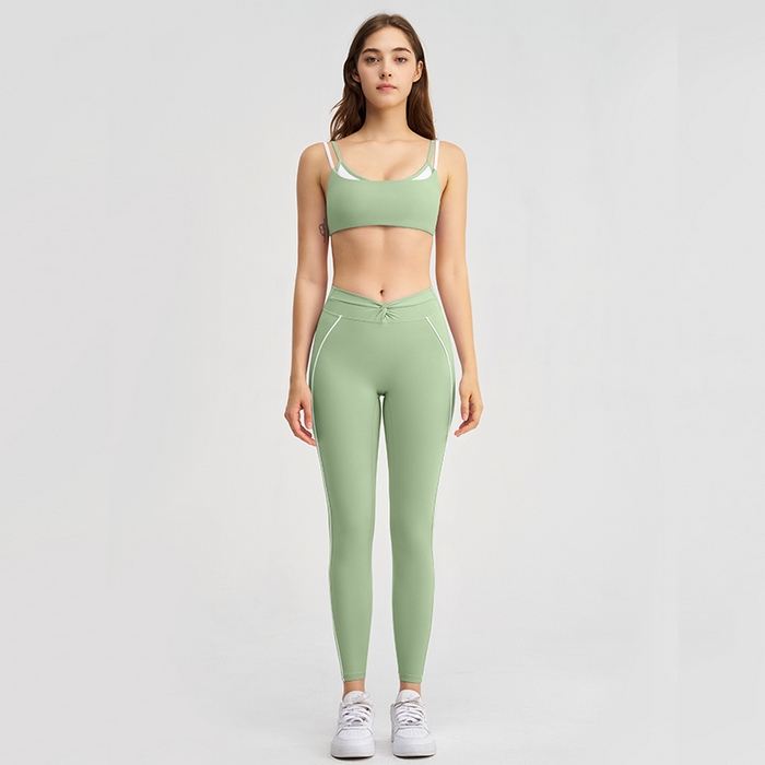 91家纺网 家纺一手货源 找家纺 （总）沐珩家纺 2026新款跨境撞色白条假两件跑步长裤短裤扭结挂脖运动内衣文胸瑜伽服套女