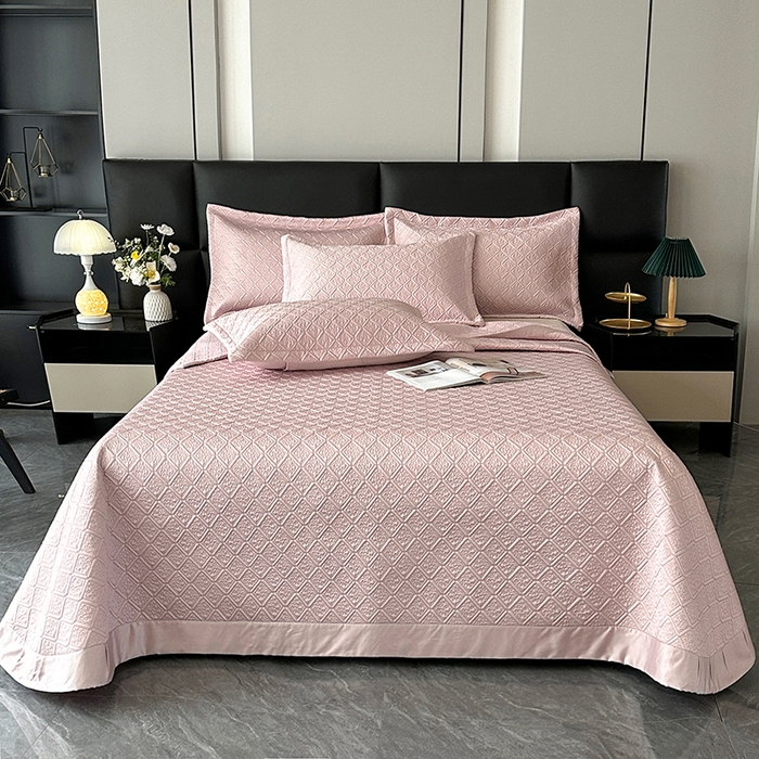 91家纺网 家纺一手货源 找家纺 欧夏家纺 2026新款欧式夏季凉感莱赛尔天丝床盖三件套夹棉床盖床褥直播供货 樱桃紫