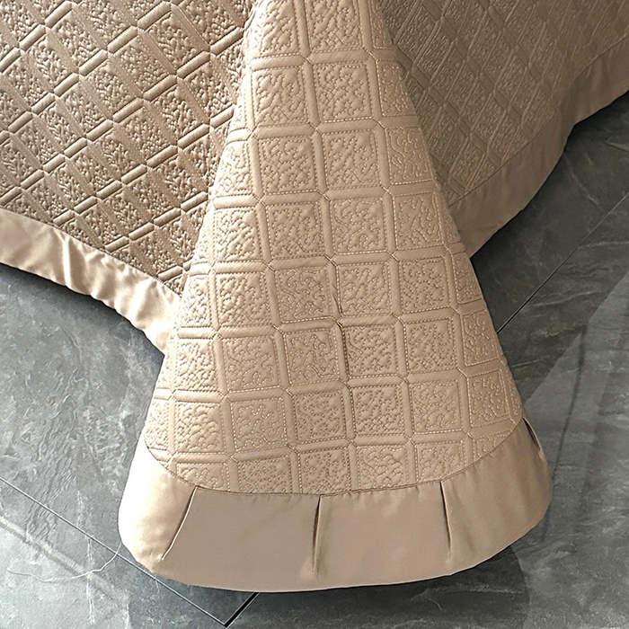 91家纺网 家纺一手货源 找家纺 欧夏家纺 2026新款欧式夏季凉感莱赛尔天丝床盖三件套夹棉床盖床褥直播供货 大象棕