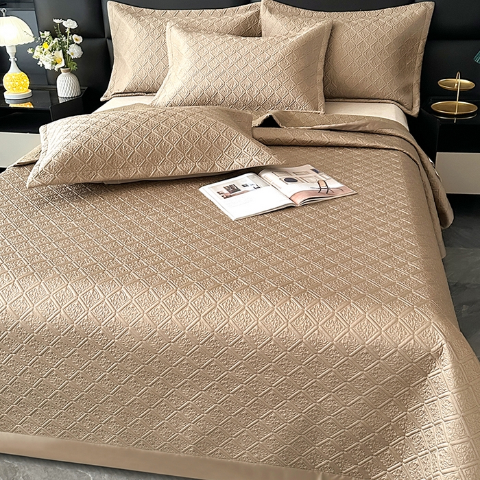 91家纺网 家纺一手货源 找家纺 欧夏家纺 2026新款欧式夏季凉感莱赛尔天丝床盖三件套夹棉床盖床褥直播供货 大象棕