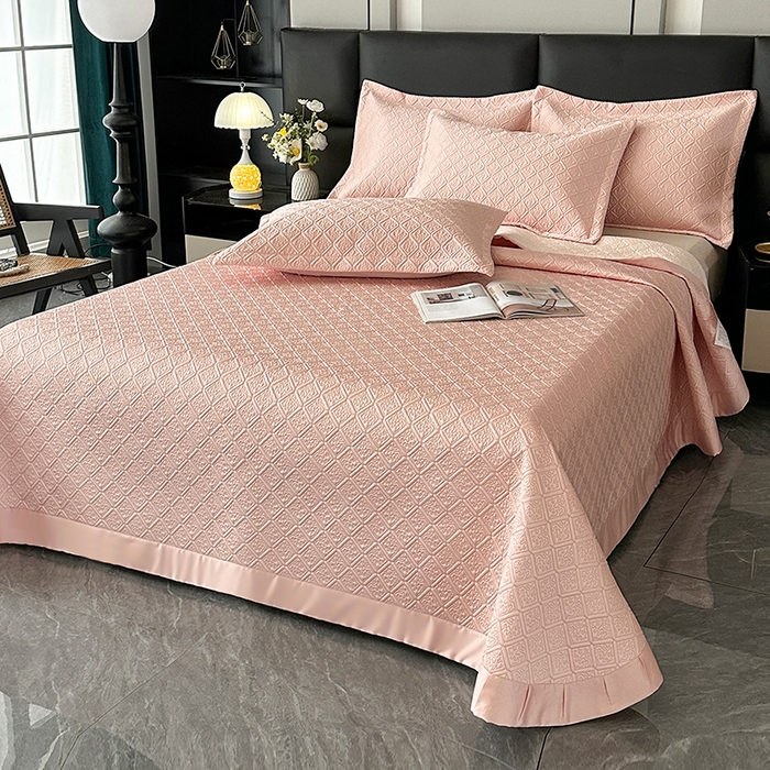 91家纺网 家纺一手货源 找家纺 欧夏家纺 2026新款欧式夏季凉感莱赛尔天丝床盖三件套夹棉床盖床褥直播供货 美玉色