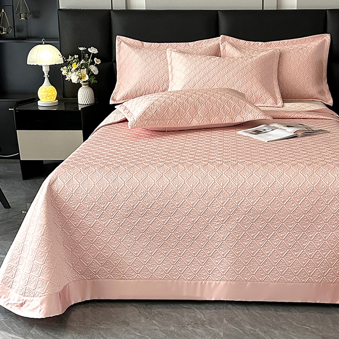 91家纺网 家纺一手货源 找家纺 欧夏家纺 2026新款欧式夏季凉感莱赛尔天丝床盖三件套夹棉床盖床褥直播供货 美玉色