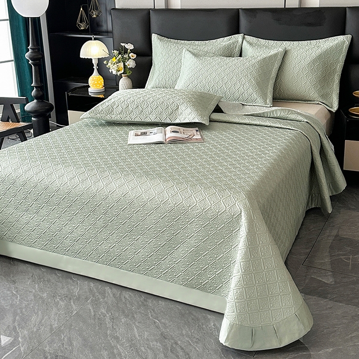 91家纺网 家纺一手货源 找家纺 欧夏家纺 2026新款欧式夏季凉感莱赛尔天丝床盖三件套夹棉床盖床褥直播供货 水波蓝