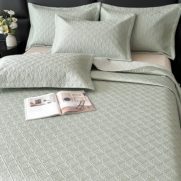 91家纺网 家纺一手货源 找家纺 欧夏家纺 2026新款欧式夏季凉感莱赛尔天丝床盖三件套夹棉床盖床褥直播供货 水波蓝