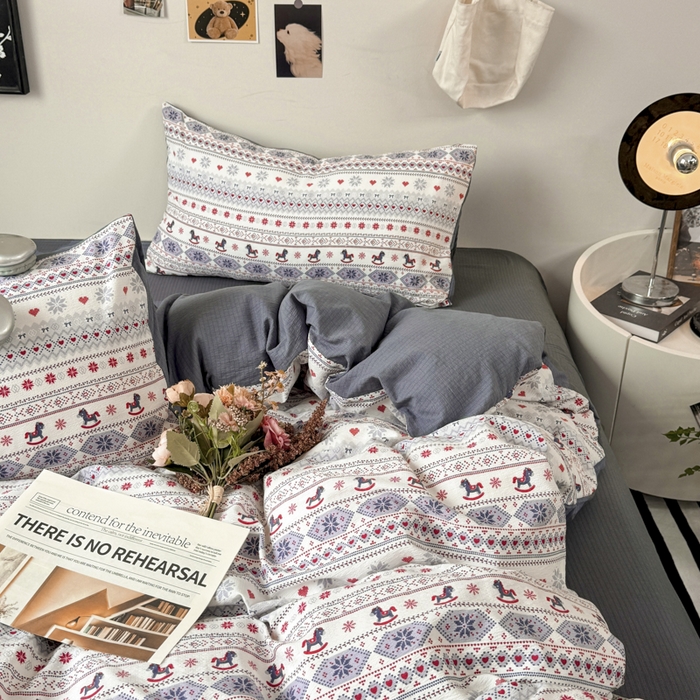 91家纺网 家纺一手货源 找家纺 （总）雅阁尔家纺 2026新款轻奢复古美拉德风泡芙棉四件套水洗棉双层纱床单被套学生宿舍三件套床笠款