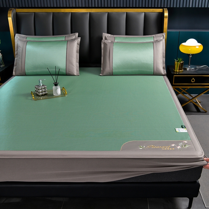 小牛席业 2026新款艾草清香冰丝席（床笠款）凉席藤席冰藤席冰丝席竹席草席空调席乳胶席豆豆席 艾草清香冰丝席（床笠款）-绿色