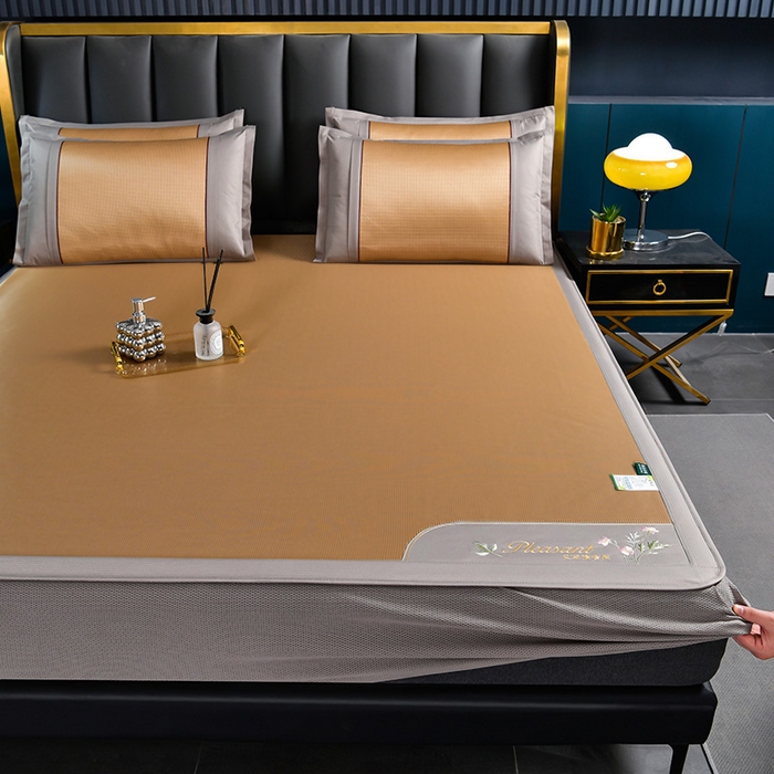 小牛席业 2026新款艾草清香冰丝席（床笠款）凉席藤席冰藤席冰丝席竹席草席空调席乳胶席豆豆席 艾草清香冰丝席（床笠款）-咖色