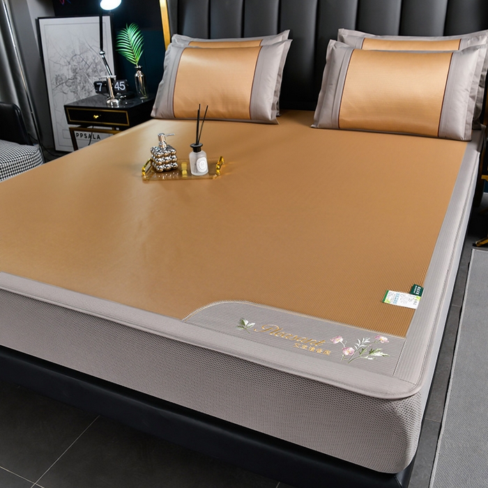 91家纺网 家纺一手货源 找家纺 小牛席业 2026新款艾草清香冰丝席（床笠款）凉席藤席冰藤席冰丝席竹席草席空调席乳胶席豆豆席 艾草清香冰丝席（床笠款）-咖色