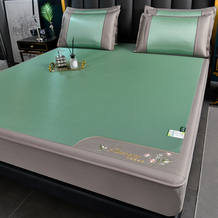 91家纺网 家纺一手货源 找家纺 小牛席业 2026新款艾草清香冰丝席（床笠款）凉席藤席冰藤席冰丝席竹席草席空调席乳胶席豆豆席 艾草清香冰丝席（床笠款）-绿色