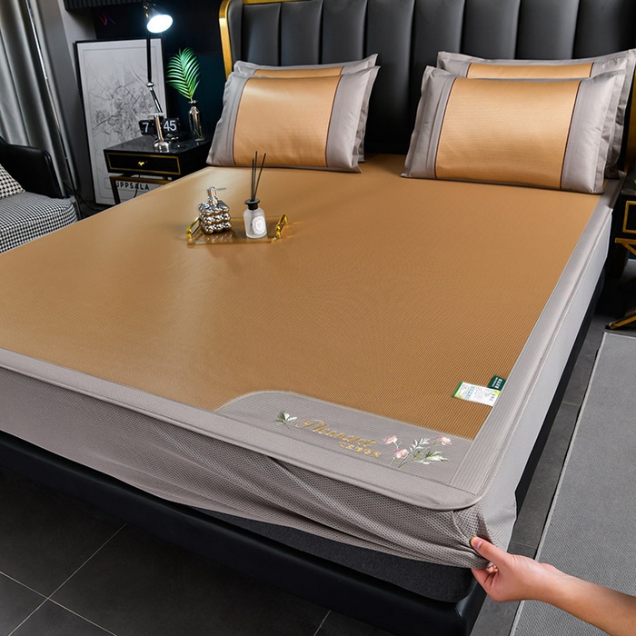 91家纺网 家纺一手货源 找家纺 小牛席业 2026新款艾草清香冰丝席（床笠款）凉席藤席冰藤席冰丝席竹席草席空调席乳胶席豆豆席 艾草清香冰丝席（床笠款）-咖色