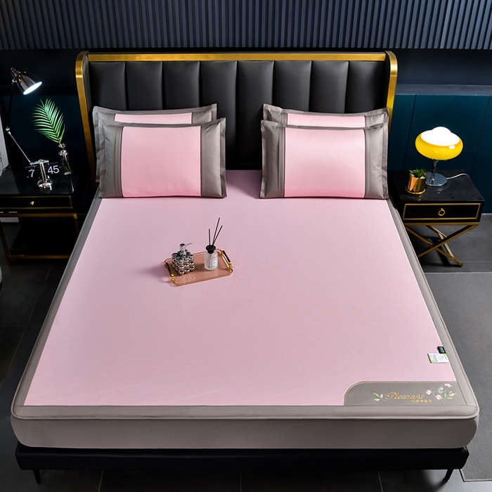 91家纺网 家纺一手货源 找家纺 小牛席业 2026新款艾草清香冰丝席（床笠款）凉席藤席冰藤席冰丝席竹席草席空调席乳胶席豆豆席 艾草清香冰丝席（床笠款）-粉色