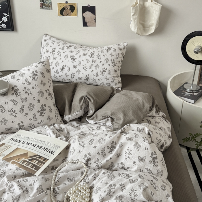 91家纺网 家纺一手货源 找家纺 （总）雅阁尔家纺 2026新款轻奢复古美拉德风泡芙棉四件套水洗棉双层纱床单被套学生宿舍三件套床笠款