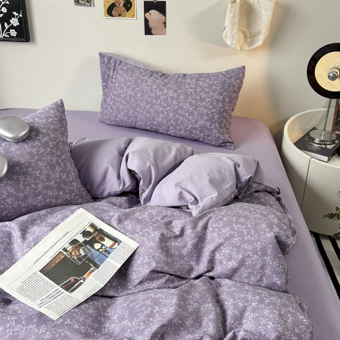 91家纺网 家纺一手货源 找家纺 （总）雅阁尔家纺 2026新款轻奢复古美拉德风泡芙棉四件套水洗棉双层纱床单被套学生宿舍三件套床笠款