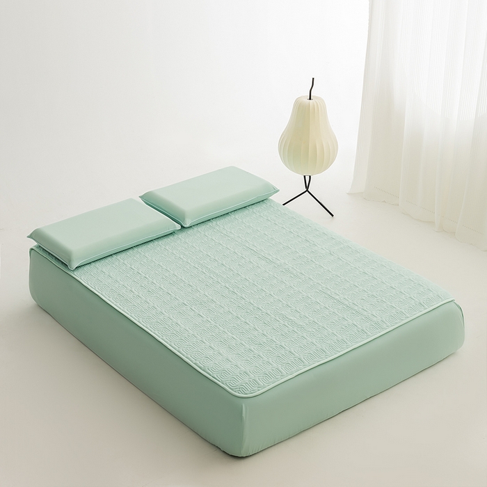91家纺网 家纺一手货源 找家纺 恩和家纺 2026新款锦氨凉感丝夹棉床护垫 冰美式凉感垫 浅浅绿