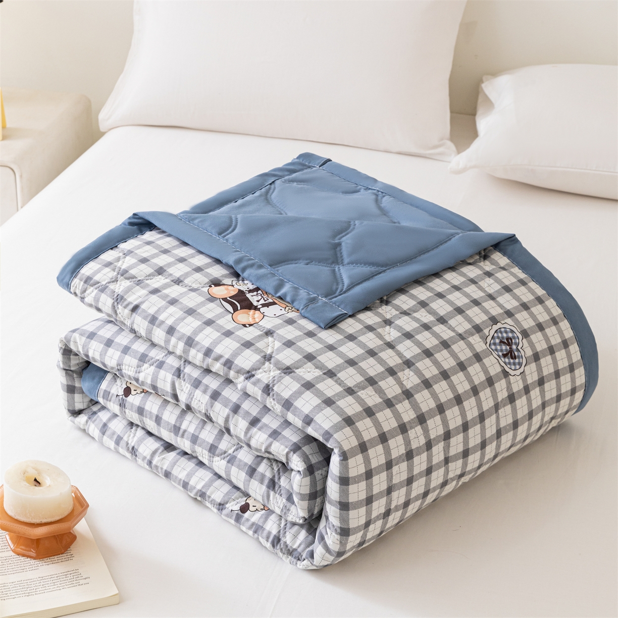 91家纺网 家纺一手货源 找家纺 伊凡 2025新款亲肤磨毛印花夏凉被空调被子薄盖毯被 卡通格