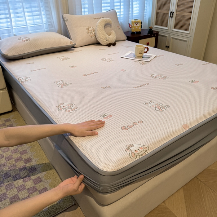 凯罗 2026新款卡通实拍小红书爆款凉豆豆绣花凉席床笠可水洗床笠席子 兔叽乖乖