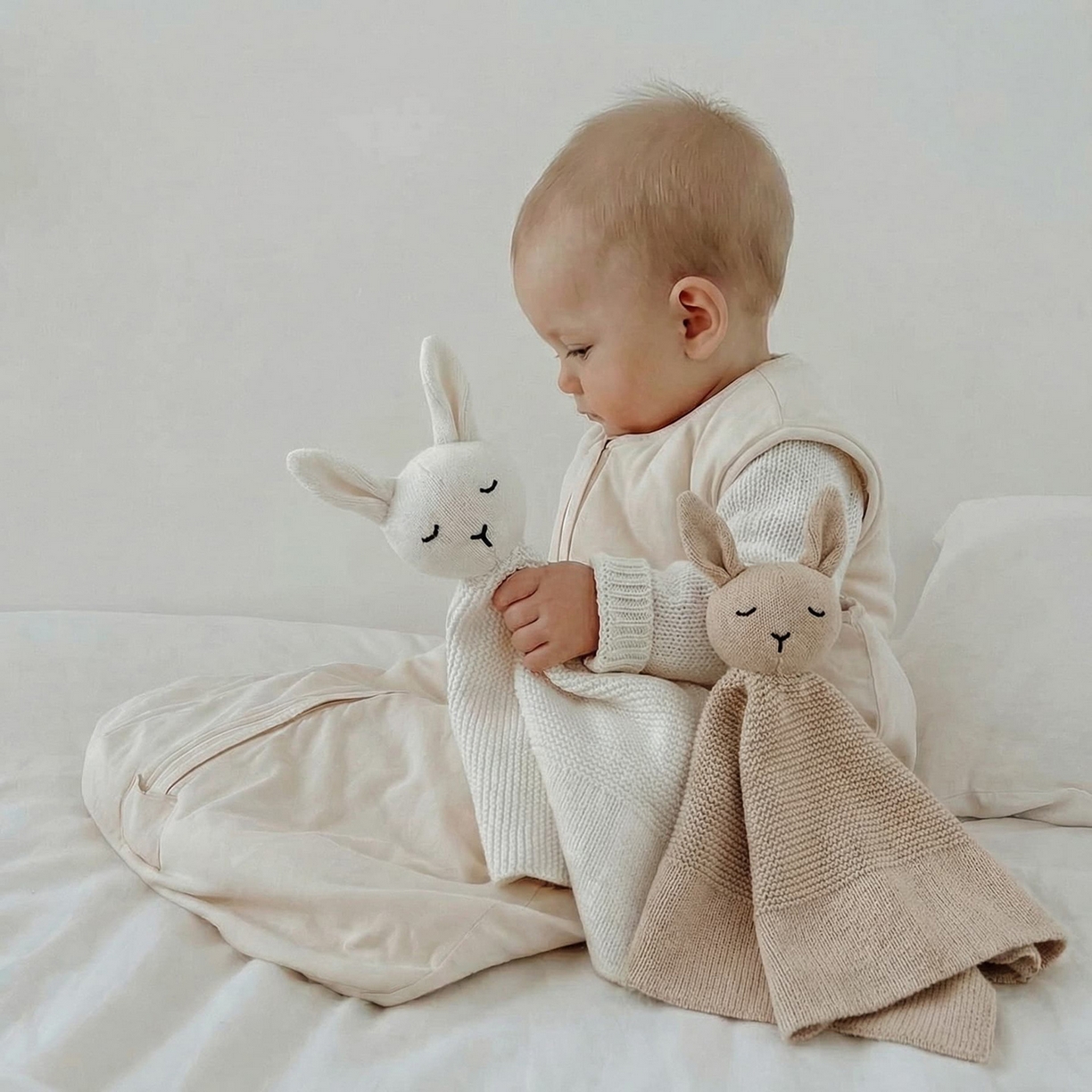 91家纺网 家纺一手货源 找家纺 暖绵绵家纺 新款宝宝的好玩伴萌兔安抚巾新生儿陪睡软玩偶-甜梦兔 甜梦兔-米色 40*40cm