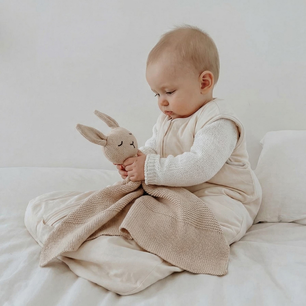 91家纺网 家纺一手货源 找家纺 暖绵绵家纺 新款宝宝的好玩伴萌兔安抚巾新生儿陪睡软玩偶-甜梦兔 甜梦兔-米色 40*40cm