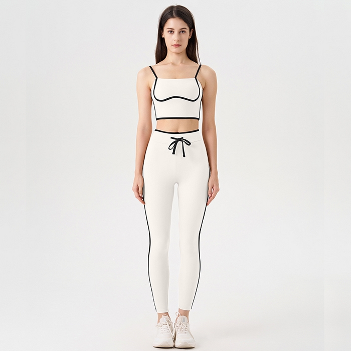 91家纺网 家纺一手货源 找家纺 （总）沐珩家纺 2026新款跨境新款撞色白条跑步抽绳长裤短裤三分裤运动内衣文胸瑜伽服套女
