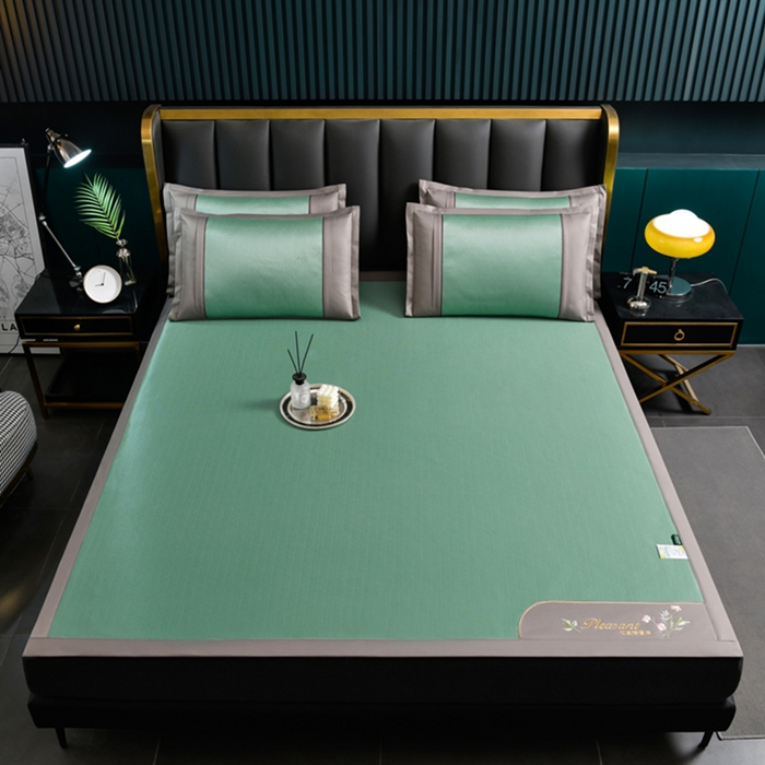 91家纺网 家纺一手货源 找家纺 小牛席业 2026新款艾草清香冰丝席系列凉席藤席冰藤席冰丝席竹席草席空调席乳胶席豆豆席 艾草清香冰丝席-绿色