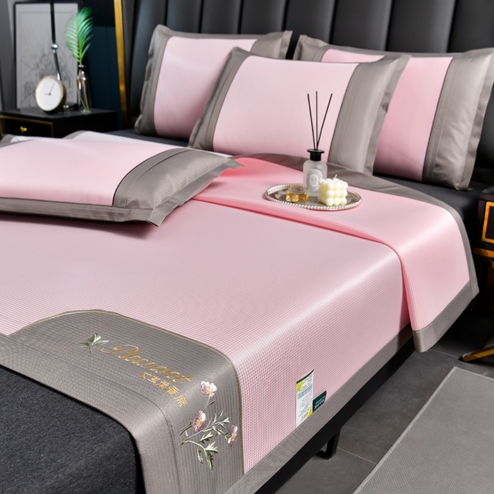 小牛席业 2026新款艾草清香冰丝席系列凉席藤席冰藤席冰丝席竹席草席空调席乳胶席豆豆席 艾草清香冰丝席-粉色