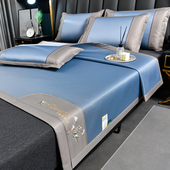 小牛席业 2026新款艾草清香冰丝席系列凉席藤席冰藤席冰丝席竹席草席空调席乳胶席豆豆席 艾草清香冰丝席-蓝色