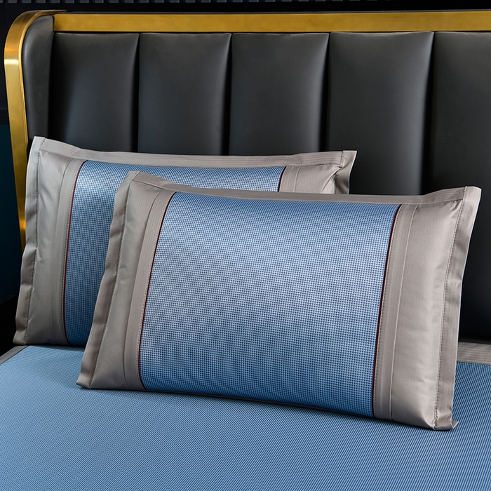 91家纺网 家纺一手货源 找家纺 小牛席业 2026新款艾草清香冰丝席系列凉席藤席冰藤席冰丝席竹席草席空调席乳胶席豆豆席 艾草清香冰丝席-蓝色