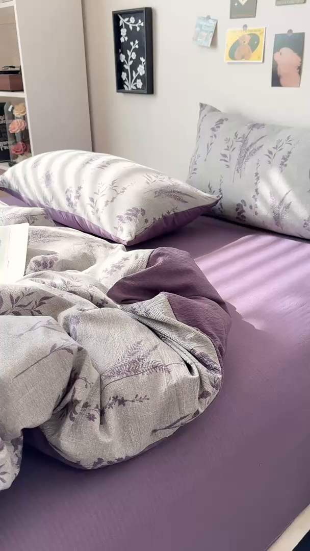 91家纺网 家纺一手货源 找家纺 （总）雅阁尔家纺 2026新款轻奢复古美拉德风泡芙棉四件套水洗棉双层纱床单被套学生宿舍三件套床笠款