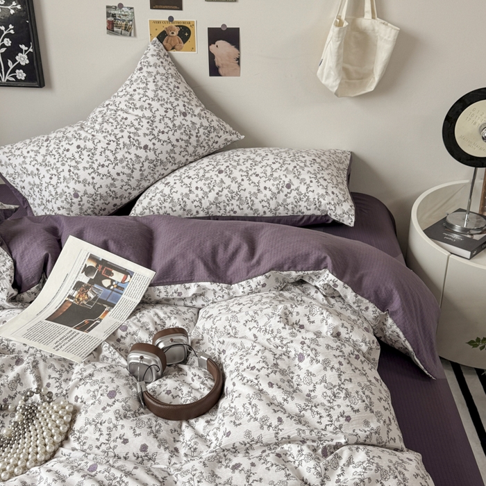 91家纺网 家纺一手货源 找家纺 雅阁尔家纺 2026新款轻奢复古美拉德风泡芙棉四件套水洗棉双层纱床单被套学生宿舍三件套床笠款 春风拂梦