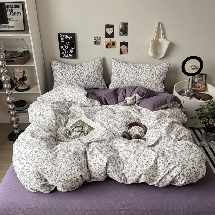 91家纺网 家纺一手货源 找家纺 雅阁尔家纺 2026新款轻奢复古美拉德风泡芙棉四件套水洗棉双层纱床单被套学生宿舍三件套床笠款 春风拂梦