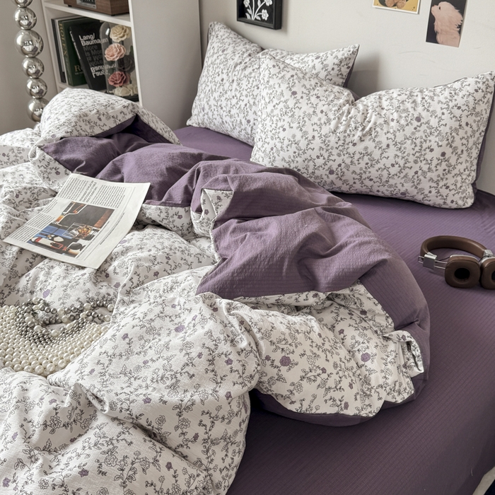 91家纺网 家纺一手货源 找家纺 雅阁尔家纺 2026新款轻奢复古美拉德风泡芙棉四件套水洗棉双层纱床单被套学生宿舍三件套床笠款 春风拂梦