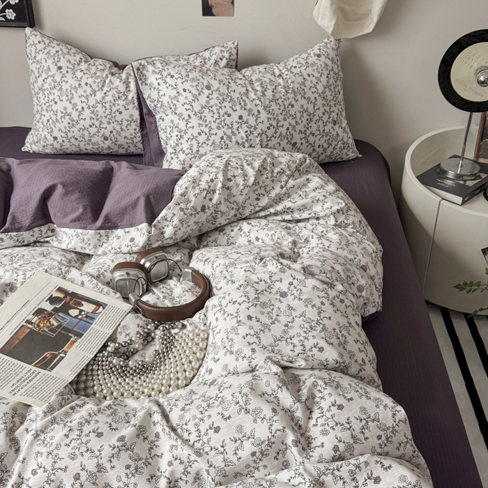 91家纺网 家纺一手货源 找家纺 雅阁尔家纺 2026新款轻奢复古美拉德风泡芙棉四件套水洗棉双层纱床单被套学生宿舍三件套床笠款 春风拂梦