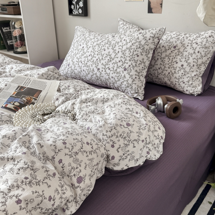 91家纺网 家纺一手货源 找家纺 雅阁尔家纺 2026新款轻奢复古美拉德风泡芙棉四件套水洗棉双层纱床单被套学生宿舍三件套床笠款 春风拂梦