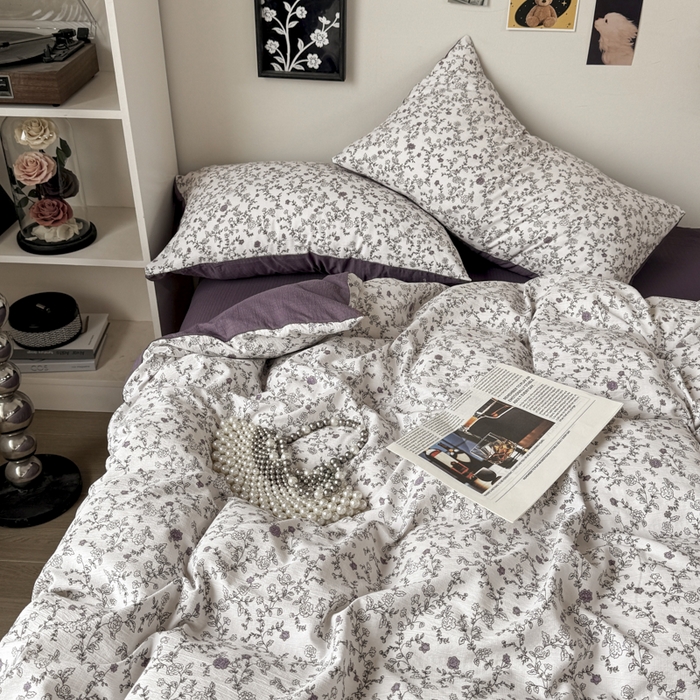 91家纺网 家纺一手货源 找家纺 雅阁尔家纺 2026新款轻奢复古美拉德风泡芙棉四件套水洗棉双层纱床单被套学生宿舍三件套床笠款 春风拂梦