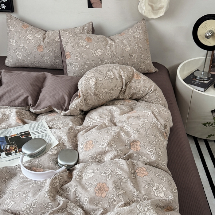 91家纺网 家纺一手货源 找家纺 雅阁尔家纺 2026新款轻奢复古美拉德风泡芙棉四件套水洗棉双层纱床单被套学生宿舍三件套床笠款 风华若诗