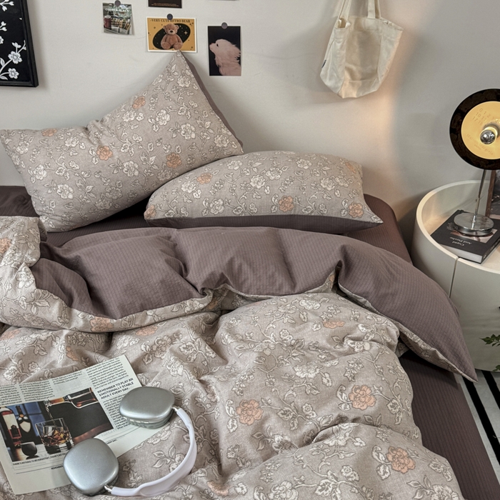 91家纺网 家纺一手货源 找家纺 雅阁尔家纺 2026新款轻奢复古美拉德风泡芙棉四件套水洗棉双层纱床单被套学生宿舍三件套床笠款 风华若诗