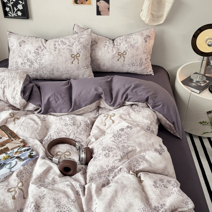 91家纺网 家纺一手货源 找家纺 雅阁尔家纺 2026新款轻奢复古美拉德风泡芙棉四件套水洗棉双层纱床单被套学生宿舍三件套床笠款 花姿