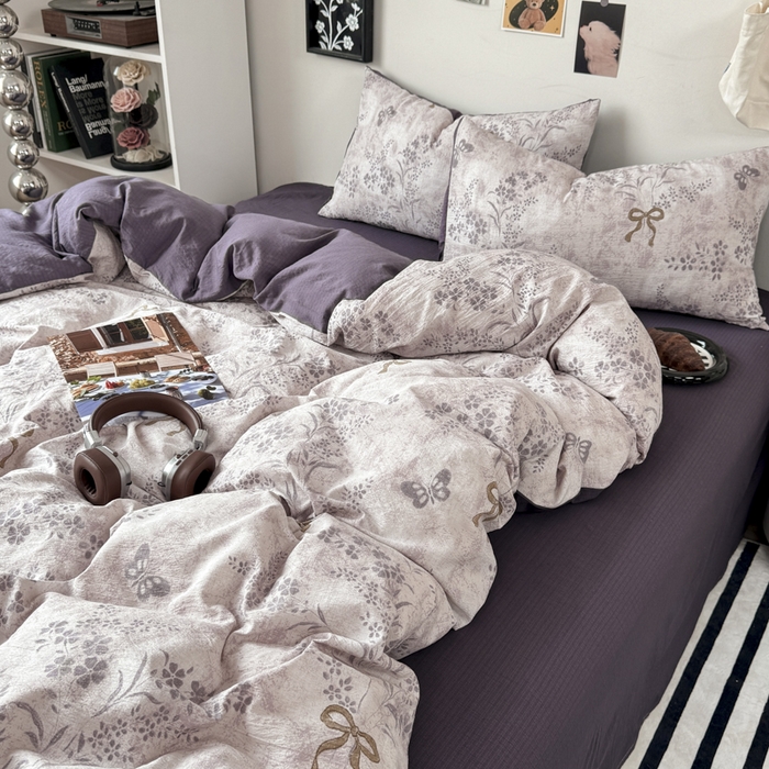 91家纺网 家纺一手货源 找家纺 雅阁尔家纺 2026新款轻奢复古美拉德风泡芙棉四件套水洗棉双层纱床单被套学生宿舍三件套床笠款 花姿