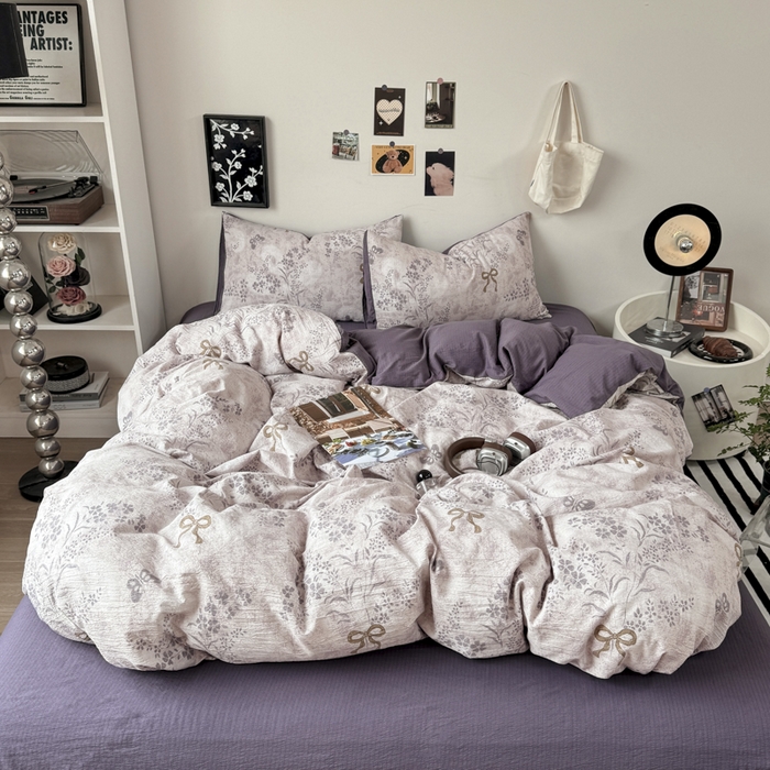 91家纺网 家纺一手货源 找家纺 雅阁尔家纺 2026新款轻奢复古美拉德风泡芙棉四件套水洗棉双层纱床单被套学生宿舍三件套床笠款 花姿