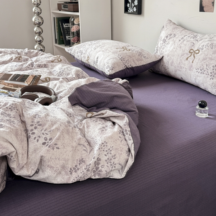 91家纺网 家纺一手货源 找家纺 雅阁尔家纺 2026新款轻奢复古美拉德风泡芙棉四件套水洗棉双层纱床单被套学生宿舍三件套床笠款 花姿