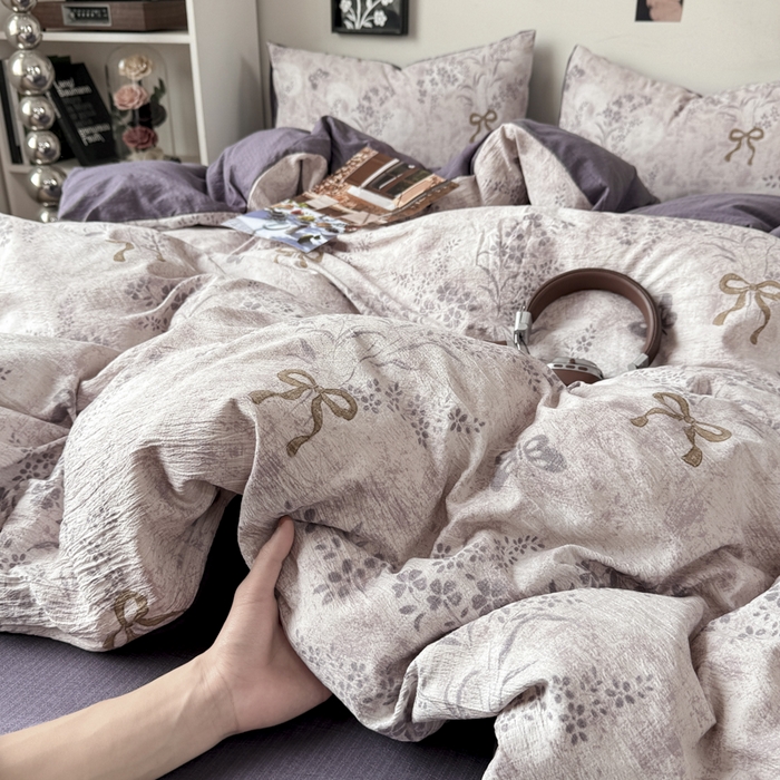 91家纺网 家纺一手货源 找家纺 雅阁尔家纺 2026新款轻奢复古美拉德风泡芙棉四件套水洗棉双层纱床单被套学生宿舍三件套床笠款 花姿