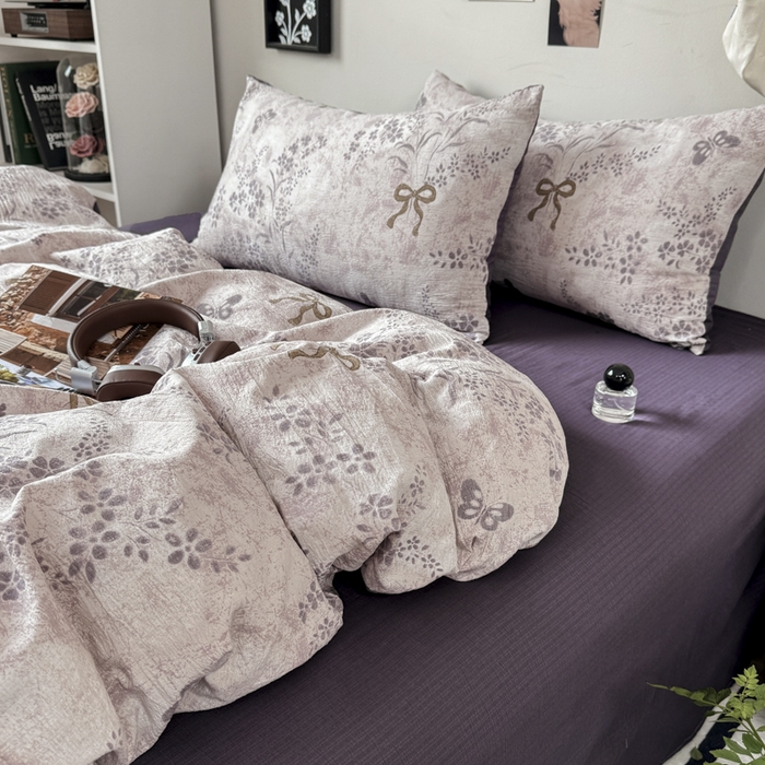 91家纺网 家纺一手货源 找家纺 雅阁尔家纺 2026新款轻奢复古美拉德风泡芙棉四件套水洗棉双层纱床单被套学生宿舍三件套床笠款 花姿