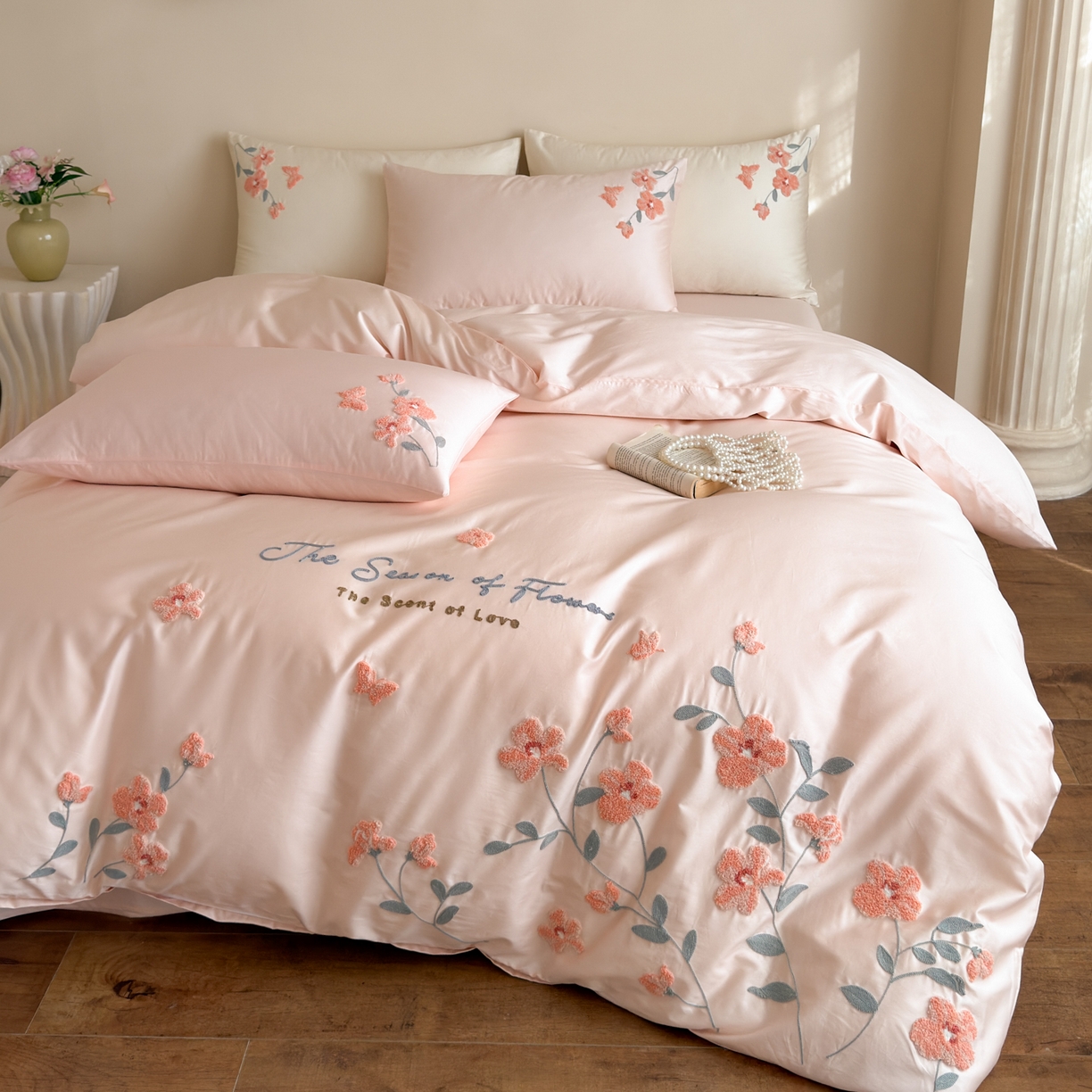 91家纺网 家纺一手货源 找家纺 （总）优彩 2026春夏新款A类100支长绒棉毛巾绣四件套系列