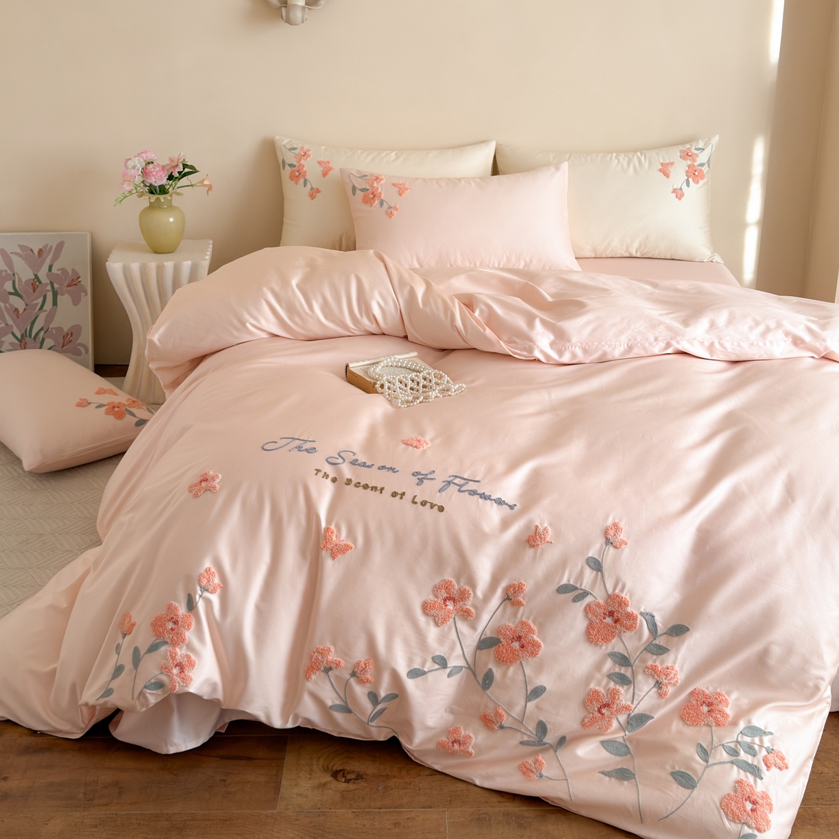 91家纺网 家纺一手货源 找家纺 （总）优彩 2026春夏新款A类100支长绒棉毛巾绣四件套系列