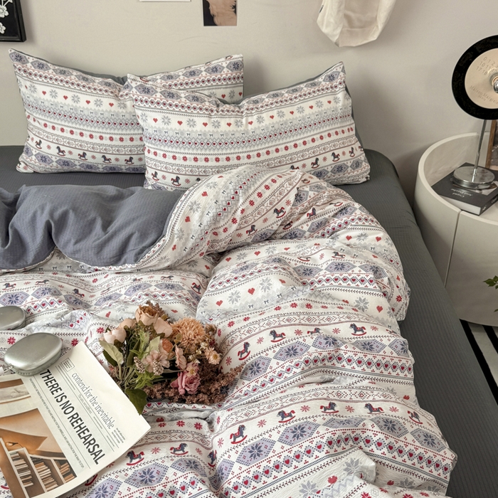 91家纺网 家纺一手货源 找家纺 雅阁尔家纺 2026新款轻奢复古美拉德风泡芙棉四件套水洗棉双层纱床单被套学生宿舍三件套床笠款 马上有钱