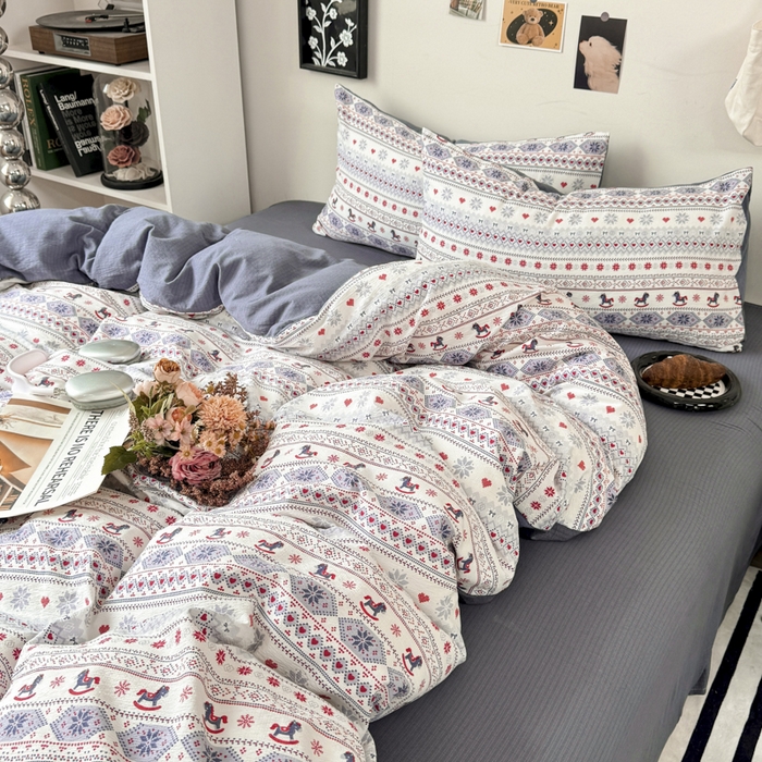 91家纺网 家纺一手货源 找家纺 雅阁尔家纺 2026新款轻奢复古美拉德风泡芙棉四件套水洗棉双层纱床单被套学生宿舍三件套床笠款 马上有钱