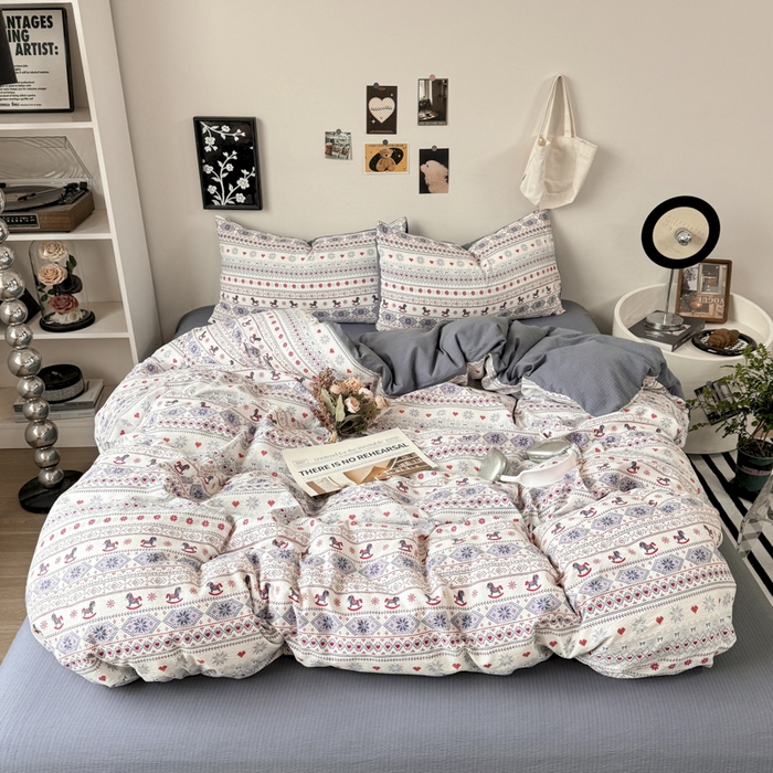 91家纺网 家纺一手货源 找家纺 雅阁尔家纺 2026新款轻奢复古美拉德风泡芙棉四件套水洗棉双层纱床单被套学生宿舍三件套床笠款 马上有钱